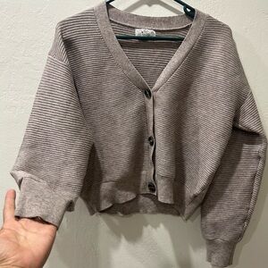 Poof! Apperal Taupe Cardigan Sweater top size Large